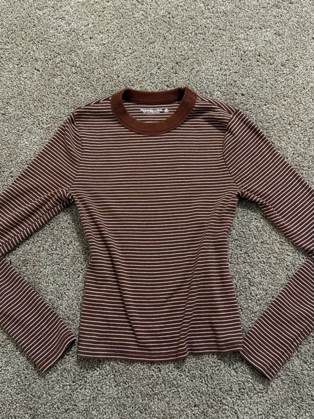 Vintage 2000s Striped Long-Sleeve Crewneck Top in Brown